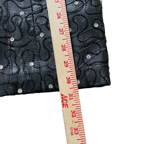 Leather Sequin Embroidered Straight Pencil Skirt Women Small Black Elegant - Picture 9 of 14